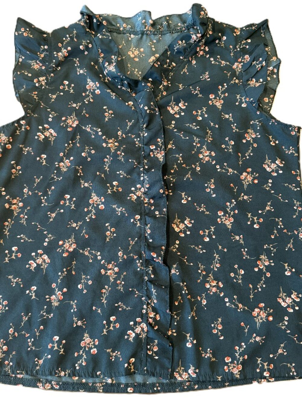 SHEIN Women's Floral Hunter Green Sleeveless V-Neck Blouse Size Medium